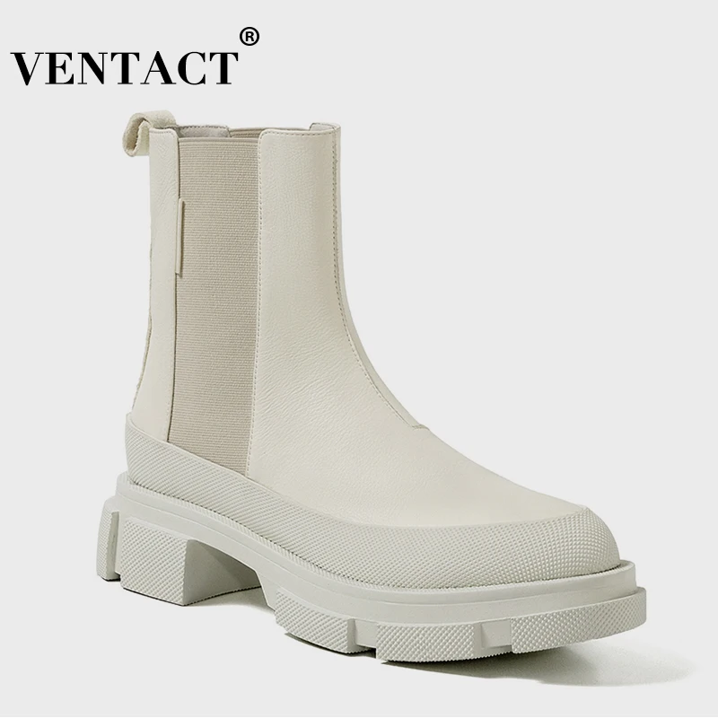 

VENTACT Women Short Boots Fashion Platform Pu Leather Thick Heel Winter Shoe Woman Warm Elastic Casual Lady Footwear Size 34-42