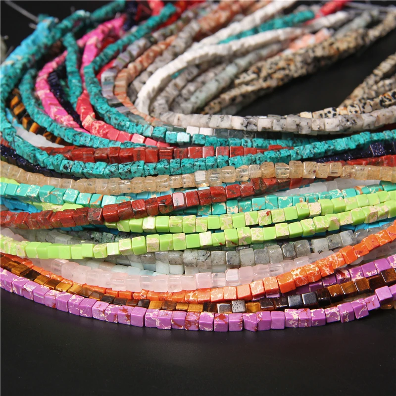 Квадратные бусины из натурального камня 4*4 мм тигровый глаз лазурит кварцевые