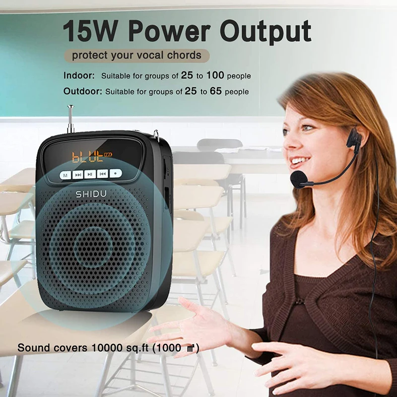 

SHIDU Voice Aamplifier for Teacher Microphone Loudspeaker Megaphone Speaker with FM Radio Colum Record Player for Tour Guide