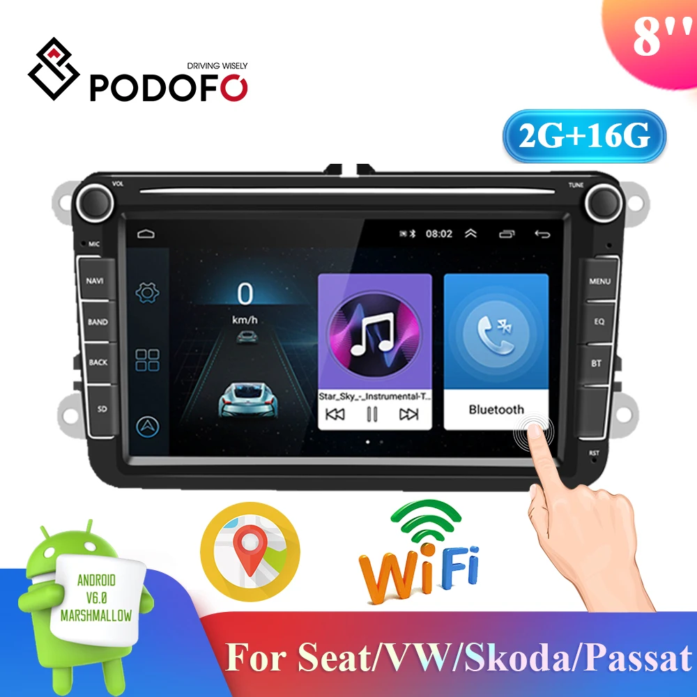 Автомагнитола Podofo мультимедийный плеер на Android 2 + 16 ГБ с GPS FM Bluetooth для Seat/VW/Skoda/Passat