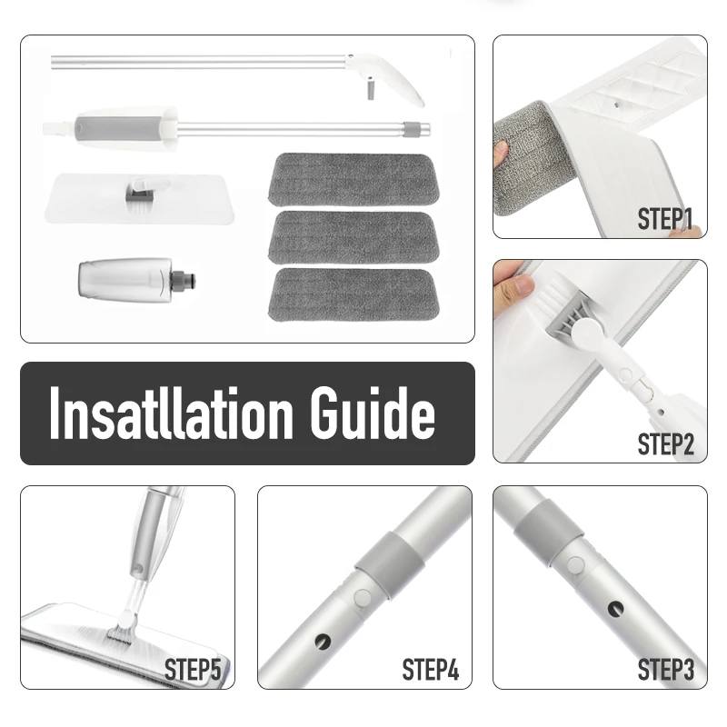 Spray Mop For Floor Cleaning Microfiber Pad Refills 360° Rotation Flat Hardwood Laminate Wood Ceramic Tile |