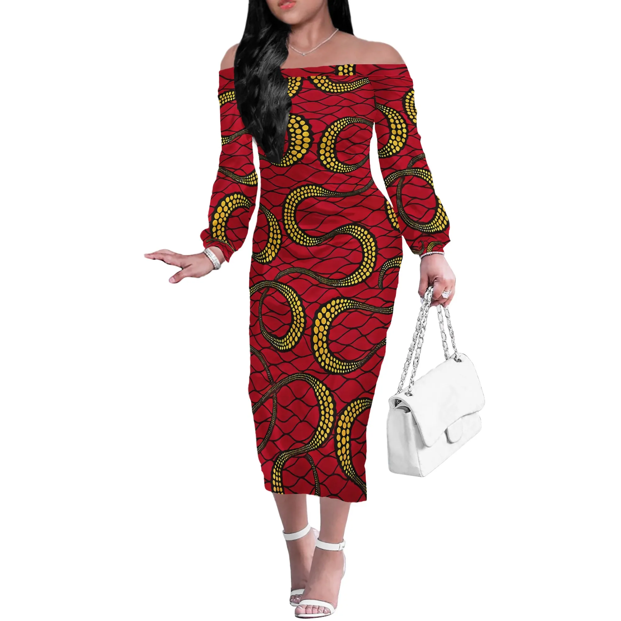 

Design Vintage African Styles Printed Plus Size Long Sleeve Dresses Knee Length Womens Casual Spandex Dress Clothing