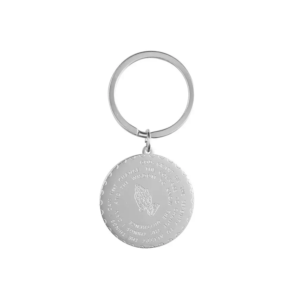 

My Shape Vintage Letter Prayer Keychain Key Ring Stainless Steel Key Chain Silver Color Keyholder Amulet Round Pendant Jewelry