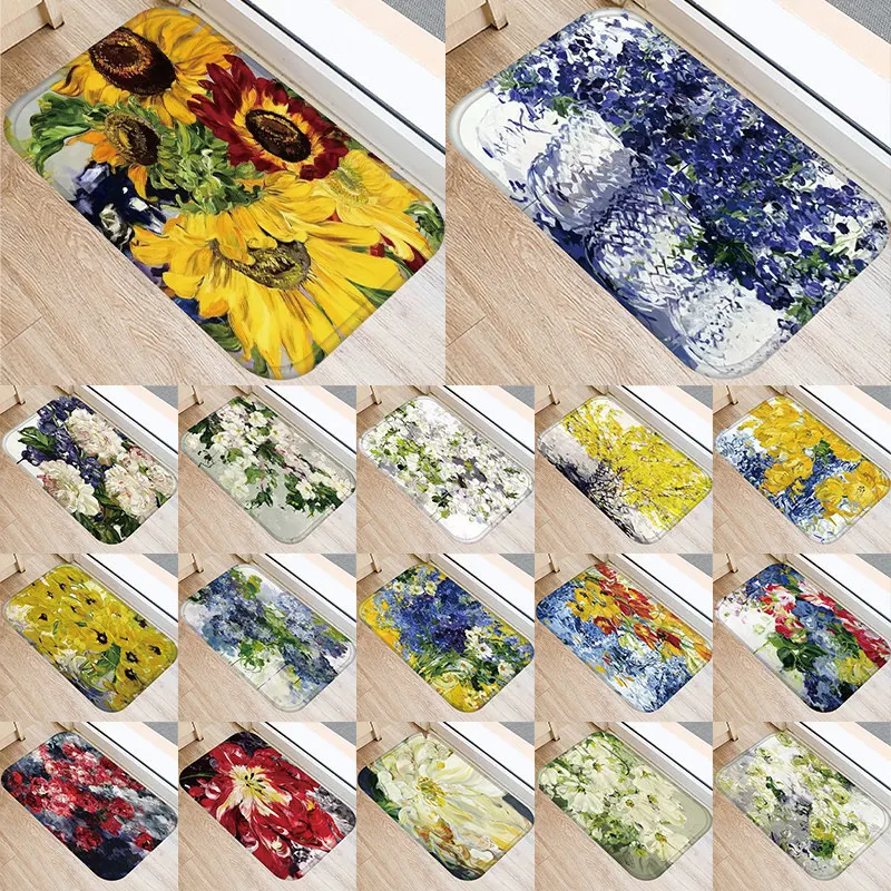 

1 шт. 40*60 см Противоскользящий замшевый ковер с цветочным узором, дверной коврик, напольный коврик для улицы, кухни, гостиной, коврик 48206