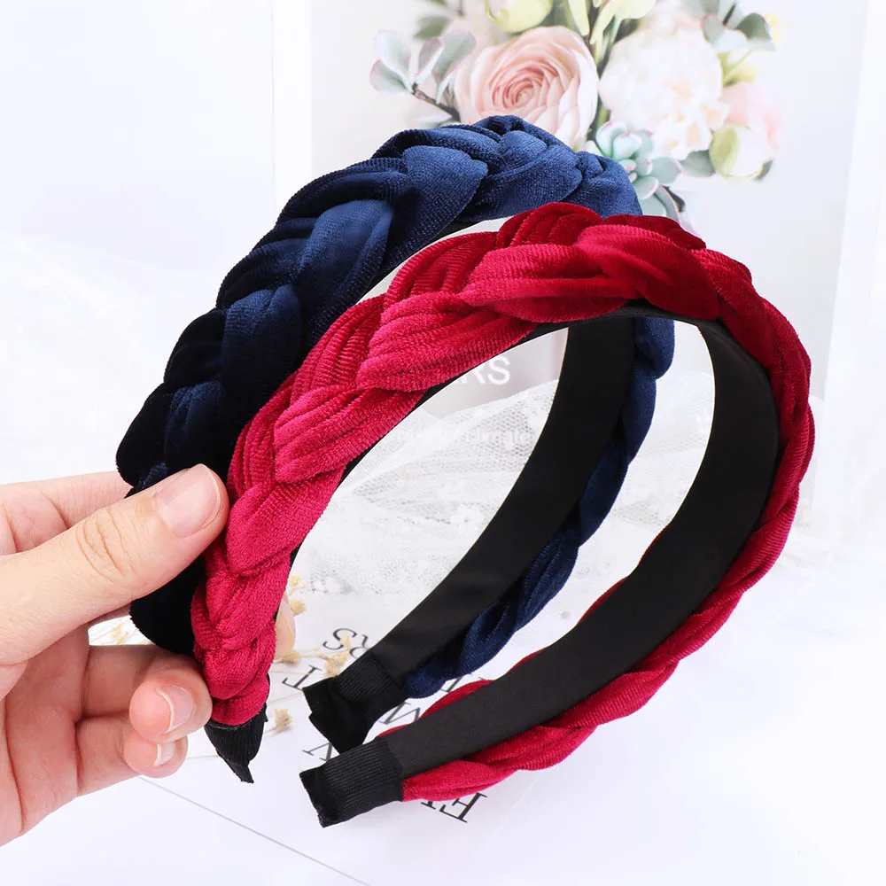 Женская винтажная бархатная повязка для волос однотонная оплетка обруч на