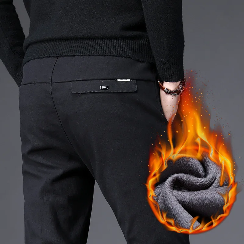 Мужские зимние брюки Длинные повседневные теплые флисовые с плотным бархатным