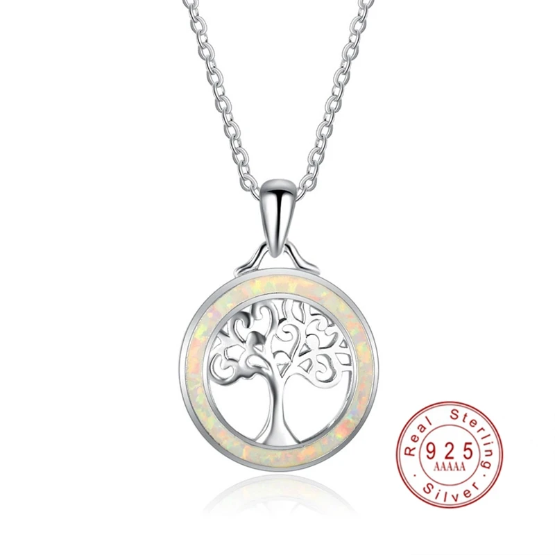 CDFSP447 white Новинка, модное ожерелье с подвеской в виде дерева жизни, многоцветный камень, s World Tree, ожерелье из стерлингового серебра 925 пробы для женщин и мужчин - Окраска металла: CDFSP447 white