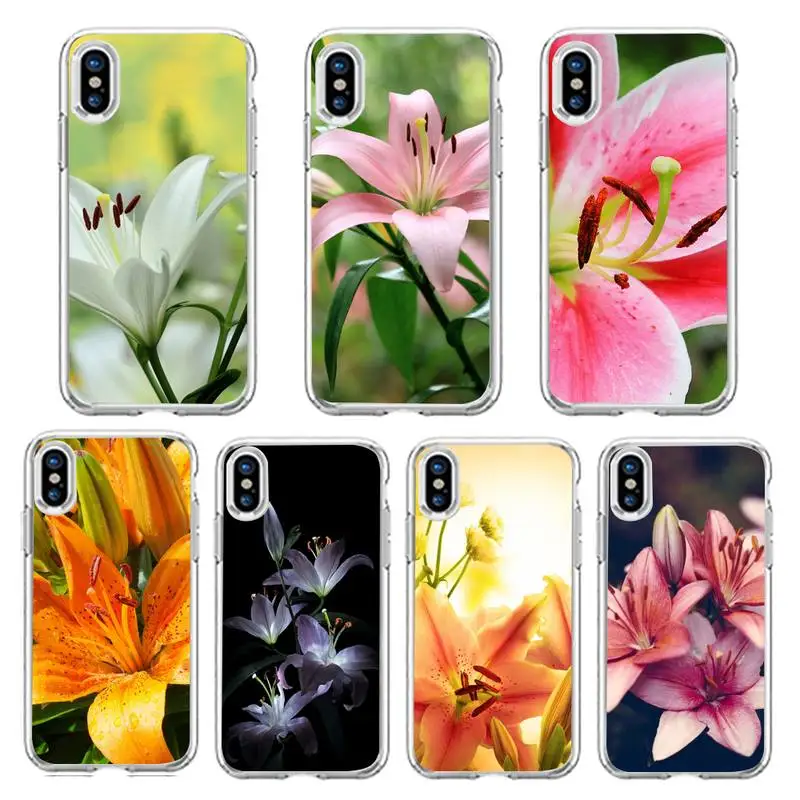 

Lily flower colorful pattern Phone Case Transparent soft For iphone 12 11 13 7 8 6 s plus x xs xr pro max mini