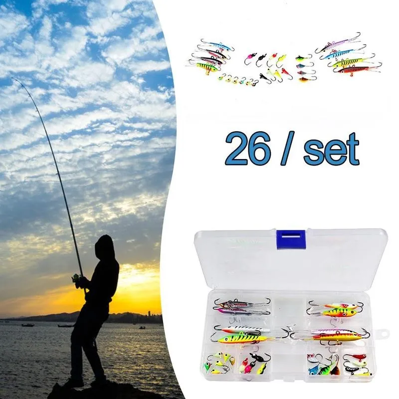 

26pcs Winter Ice Fishing Lure Hook Set Mulity-types Balancer Fake Lure Artificial Bait Ice Jig With Eyelet Fishing Accessories