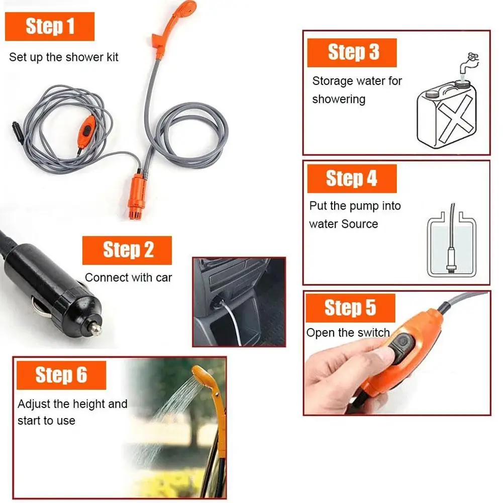 

3 Color Camping Shower 12V Electric Outdoor Shower Bag Kit Hiking Water For Travel Flowering Plants Washing Watering Car T4C2