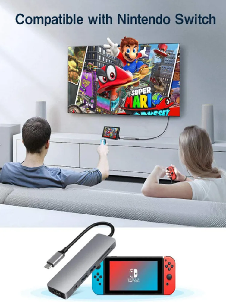 

JAXUGYDPOM USB C HUB USB 3.0 Type C Adapter Hub to HDMI-compatible thunderbolt 3 PD USB C Dock for iPad Macbook Nintendo Switch