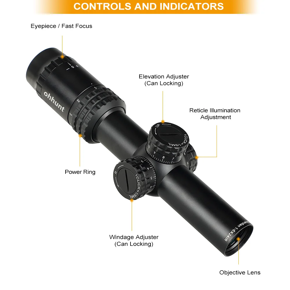 Компактный охотничий оптический прицел ohhunt Guardian 1-5X24 с гравировкой и тонкими