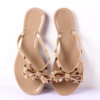 hot 2019 fashion woman flip flops summer shoes cool beach rivets big bow flat sandals brand jelly shoes sandals girls size 36 41