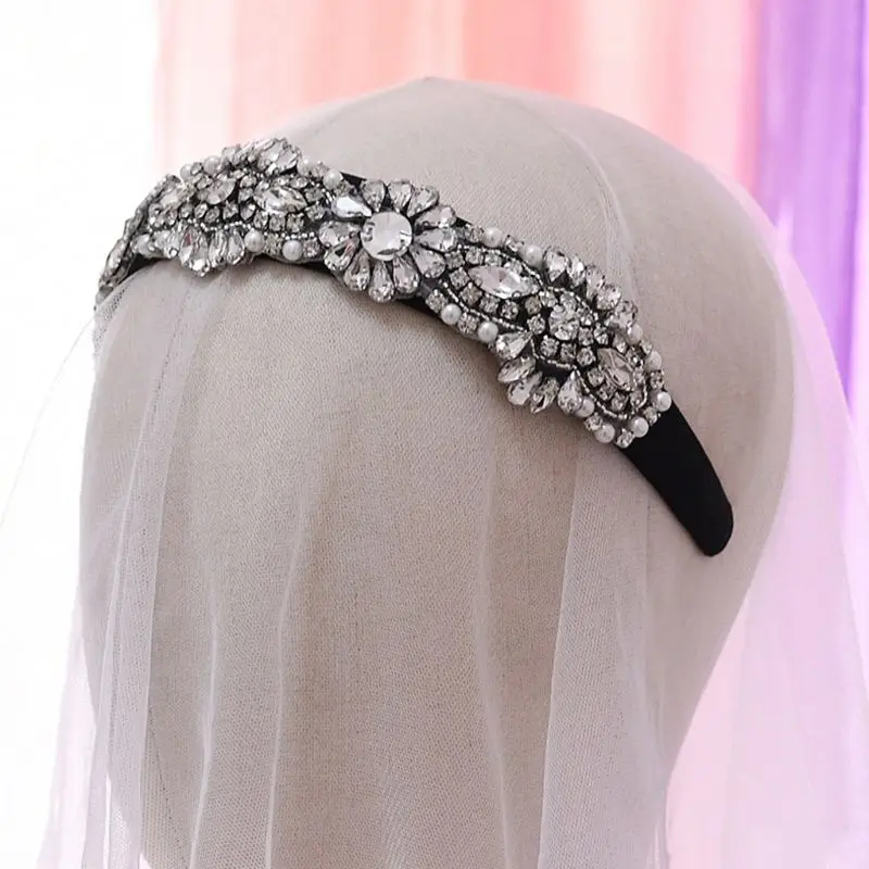 

Women Girls Birthday Party Jewelry Headband Glitter Rhinestone Flower Faux Pearl Crown Princess Luxury Beaded Wedding Prom E56A