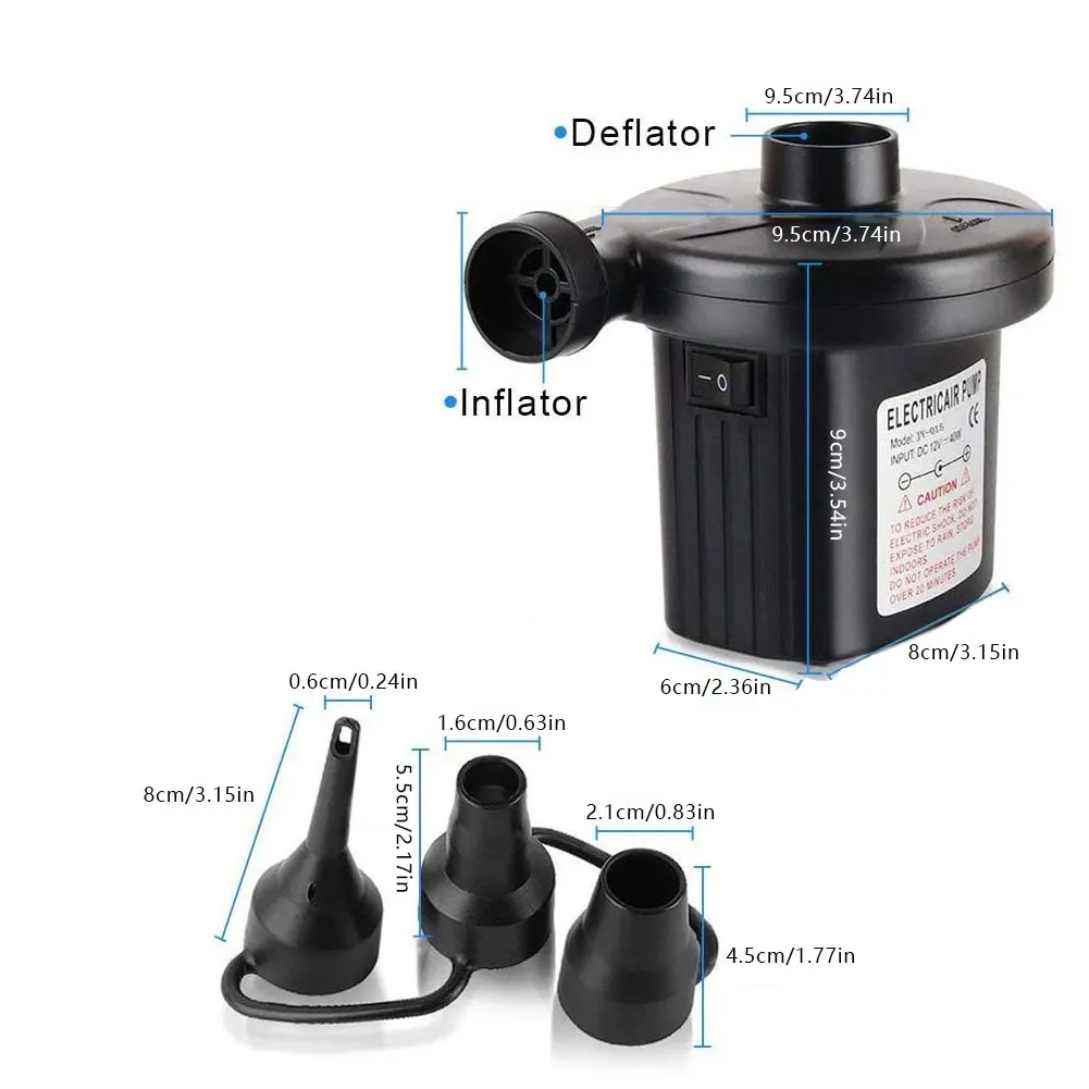 

Electric Inflatable Pump Quick Air Filling Compressor With 3 Nozzles For Car Camping Life Buoy Boat Cushion Home Use US UK EU