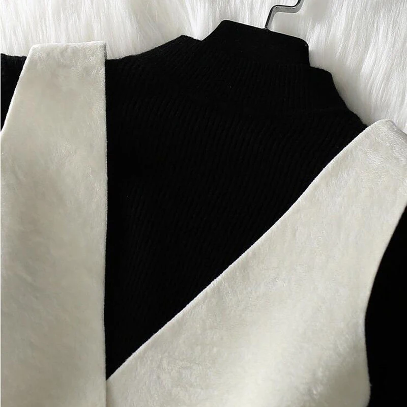 Women's Autumn New Korean Fashion Suit Three-piece Waistcoat + Knitted Top High Waist Bag Hip Skirt Female Sets |