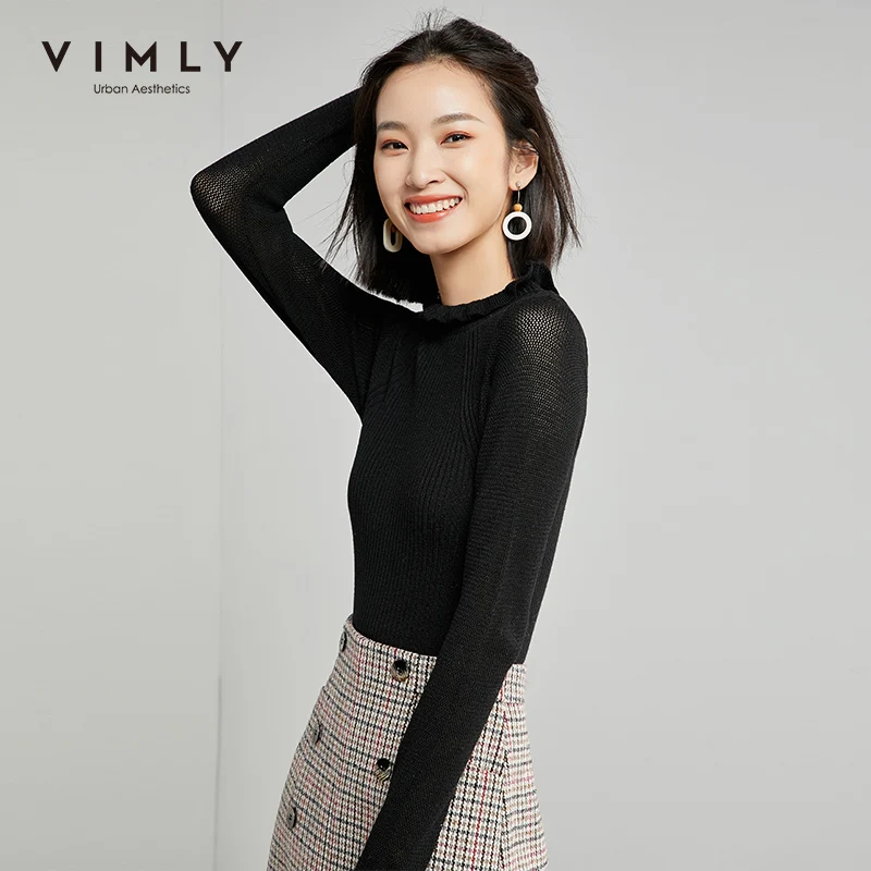 Женский вязаный свитер Vimly элегантный однотонный облегающий пуловер с круглым