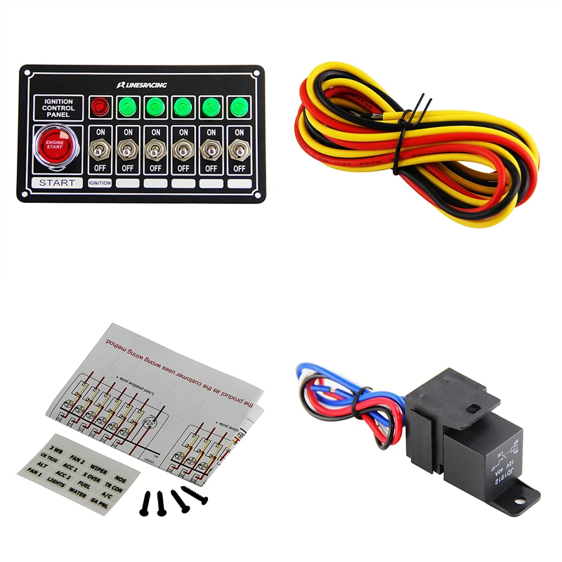 

LR Racing Switch Panel Ignition Engine Start 6 Switch & Lights Switch Panel BK