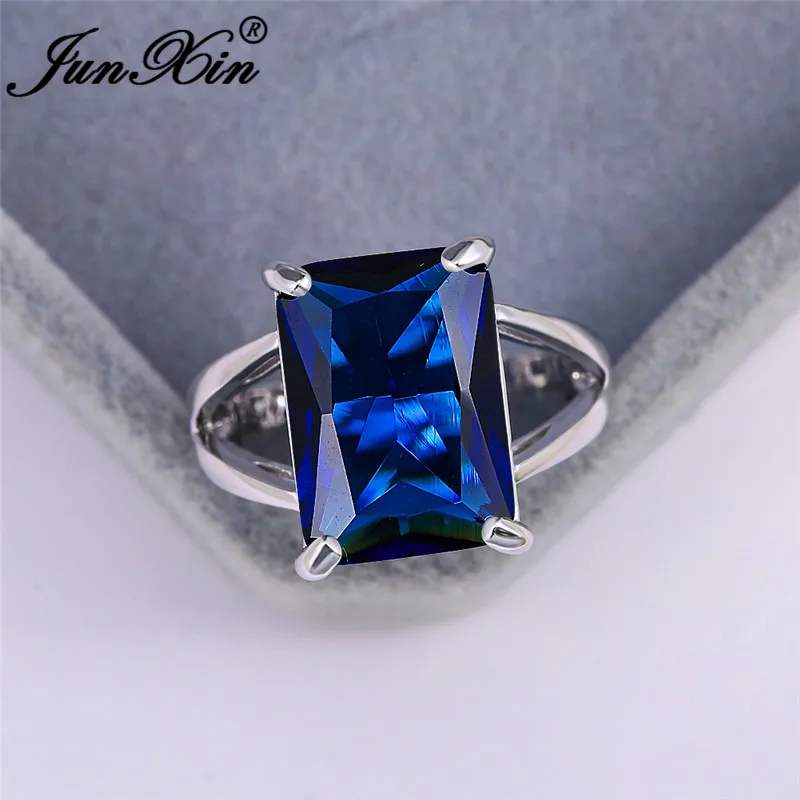 Простой прямоугольный камень кольцо синий зеленый черный циркон обручальные