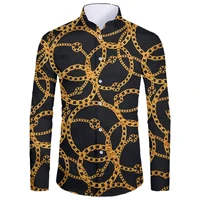 ujwi cool mens long sleeve shirt black casual baroque clothing 3d gold chain print top luxury large size clothing wholesale 5xl