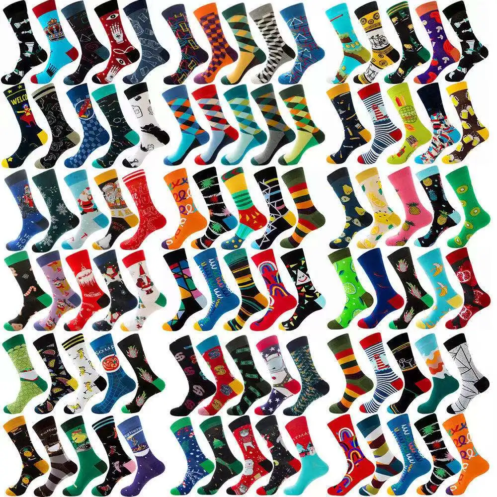 

Hot Sale Cartoon Mens Sock Casual Fashion Hip Hop Winter Socks Trend Harajuku Astronaut Animal Fruit Striped Funny Sock