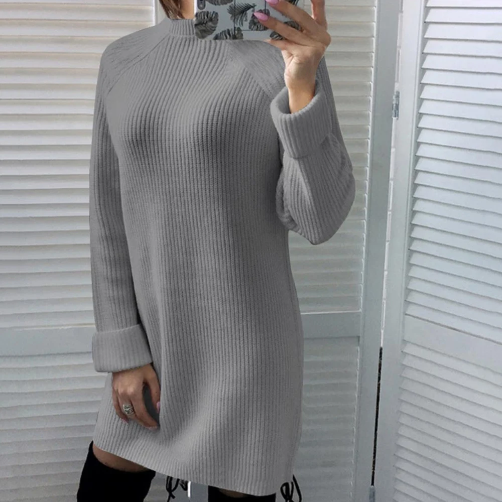 Женское прямое свободное платье-свитер с длинным рукавом повседневное