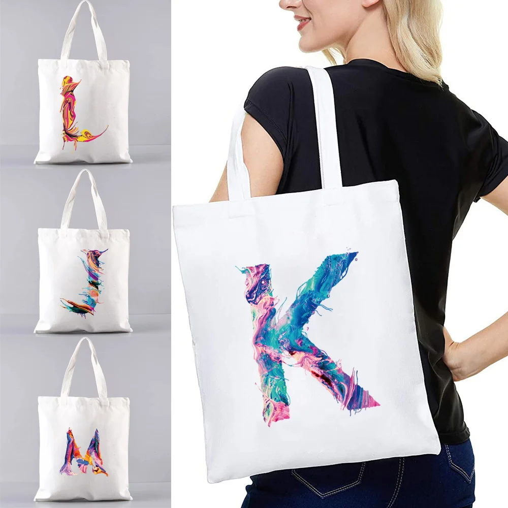 

Shopping Bag Ladies 26 Letters Printing All-match One-shoulder Portable Messenger Bags Ecological Foldable and Washable