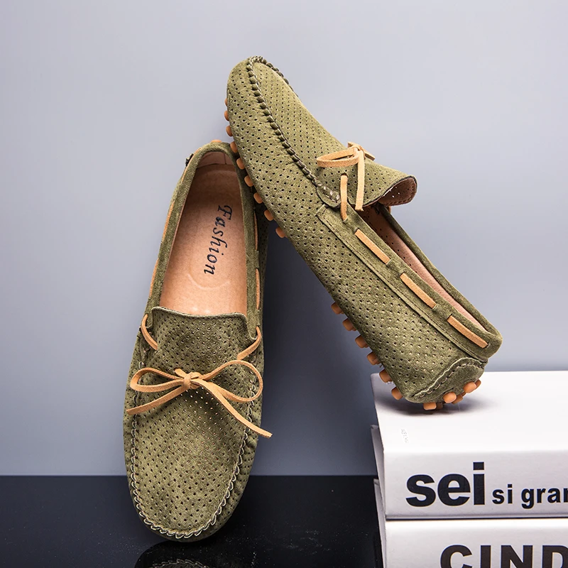 

Мокасины мужские из натуральной кожи, туфли для вождения, без застежки, дышащие, повседневная обувь на плоской подошве, зеленые, лето 2021