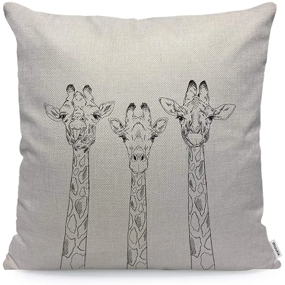 

Наволочка Wozukia в виде головы жирафа, наволочка для дикой природы, винтажная модная серая квадратная наволочка для подушки, стандартная поду...