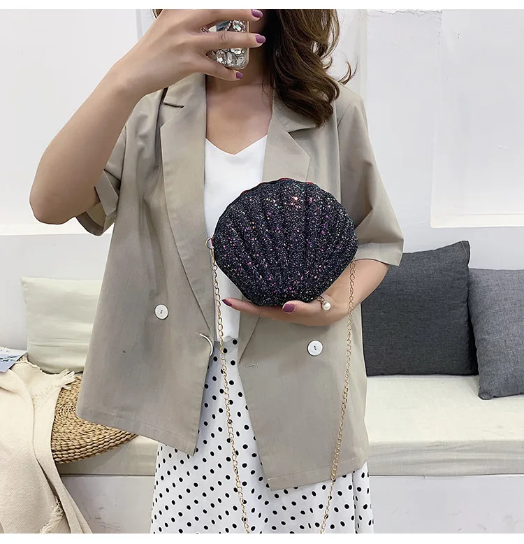

Fashion Shell-shaped Chain Decoration Women's Handbags 2021 New Shiny Cross-body Mini Bag Simple and Versatile Shoulder Bag