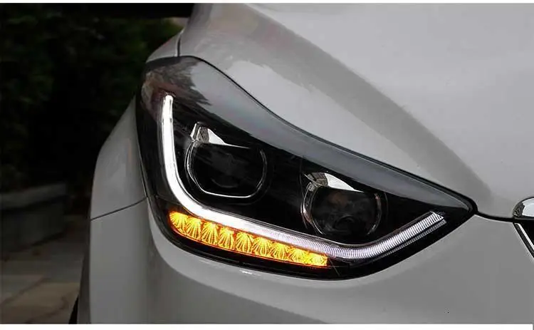 Drl Automovil автозапчасти Cob Стайлинг светодиодные дневные ходовые боковые поворотники фары автомобильные фары в сборе для hyundai Elantra