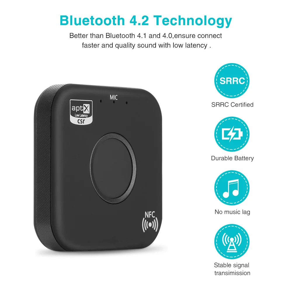 Беспроводной аудиоприемник NFC APTX Hi Fi Bluetooth 4 2 3 5 мм AUX/2 RCA для наушников колонок