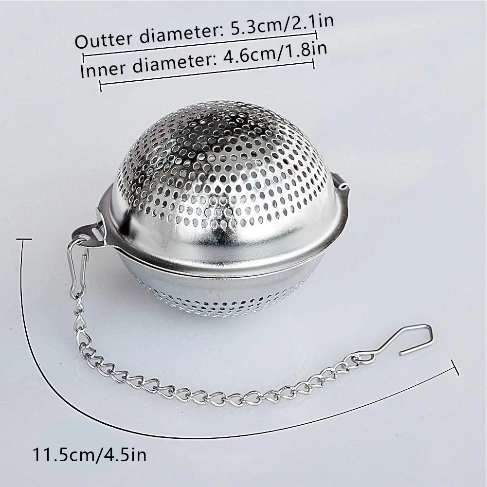 

2PCS Stainless Steel Tea Ball Food Grade Mesh Tea Filter Interval Diffuser With Extended Chain Hook Food Kitchen Accessories