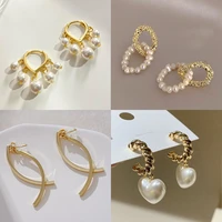 gold color simple dangle earrings metal pearl drop earrings for woman 2021 girls elegant jewelry wedding set accessories