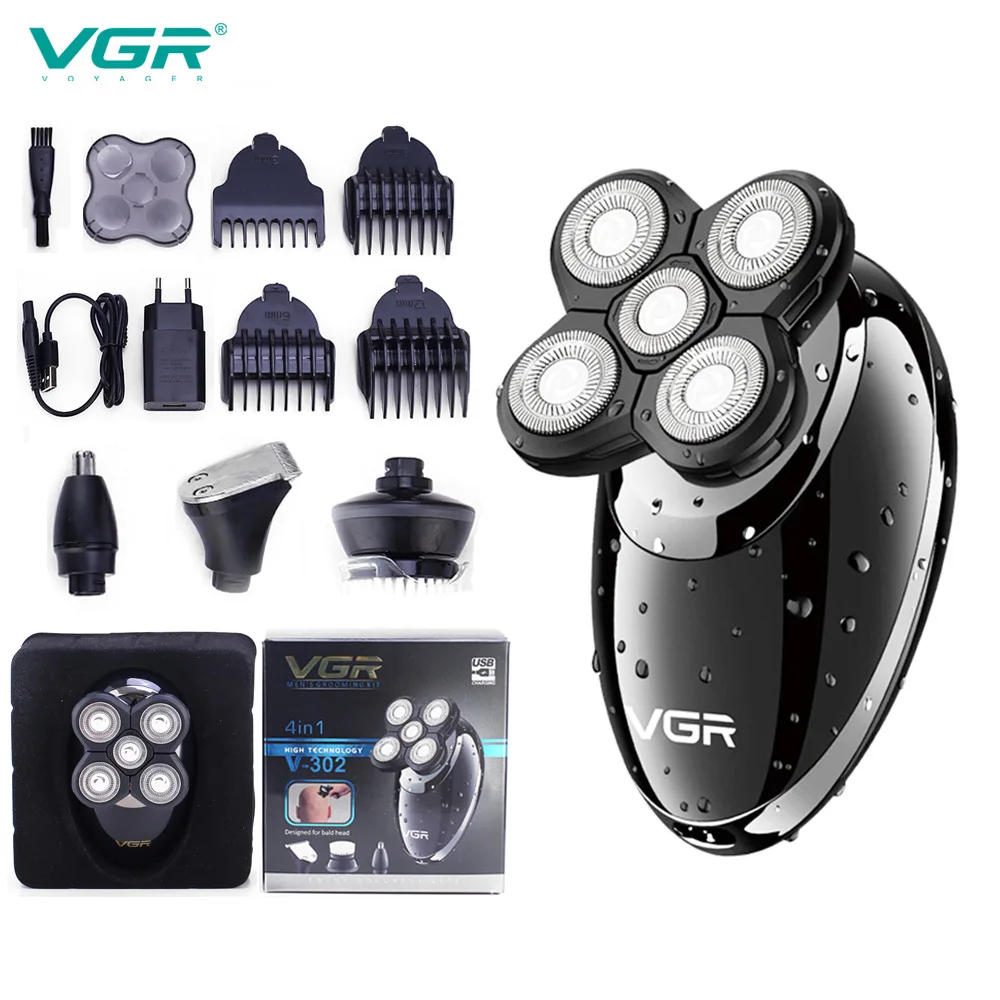 Multi-Functional Electric Shaver 4 in 1 Rotary Shaver Wet Hair Clipper Rechargeable Facial Cleaning Brush for Men'S Facial Care