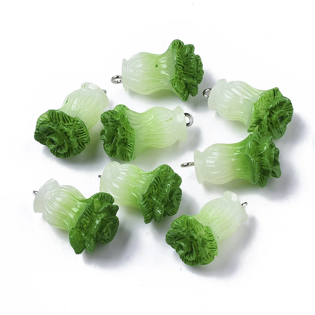 

10Pcs Resin Imitation Food Earrings Pendants Vegatable Green Cabbage Charms For Jewelry Making DIY Findings 24~25x17.5x15mm