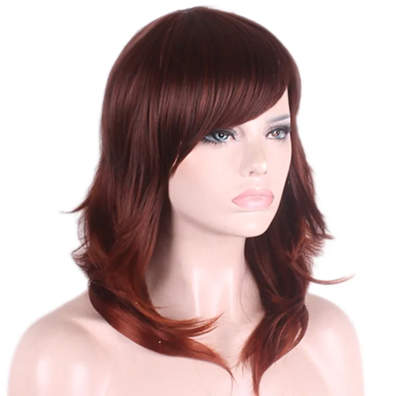 Большие размеры красновато коричневый синтетические парики с челкой женские Для