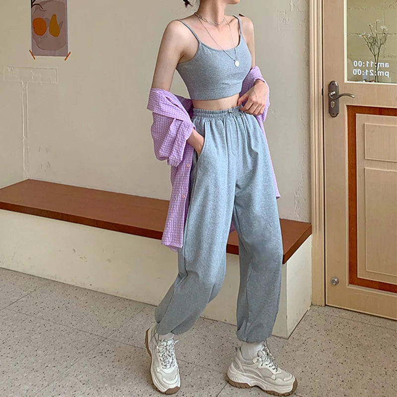 

Woman Loose Sweatpants Femme Joggers Grey High Waist Pants Comfort Simple Basic Casual Fashion Trousers 2020 Korean Sporty Style