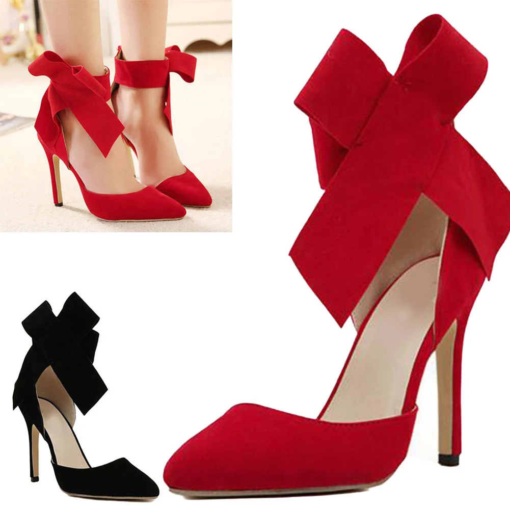 1 пара Босоножки с ремешком на щиколотке большим бантом и острым носком Вечерние