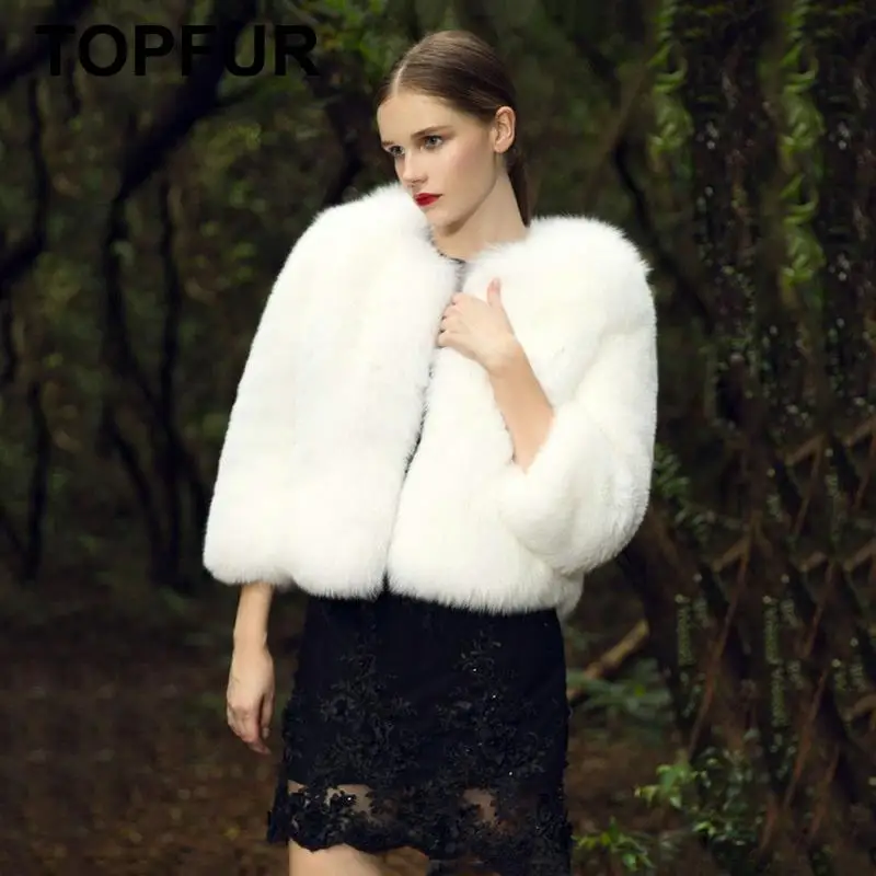 Женское пальто с натуральным мехом лисы TOPFUR роскошная короткая приталенная