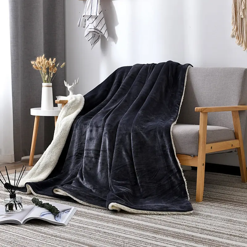 

Double Blanket Lamb Wool Blanket Autumn And Winter Thick Double-Sided Solid Color Flannel Blanket Bedspread On The Bed