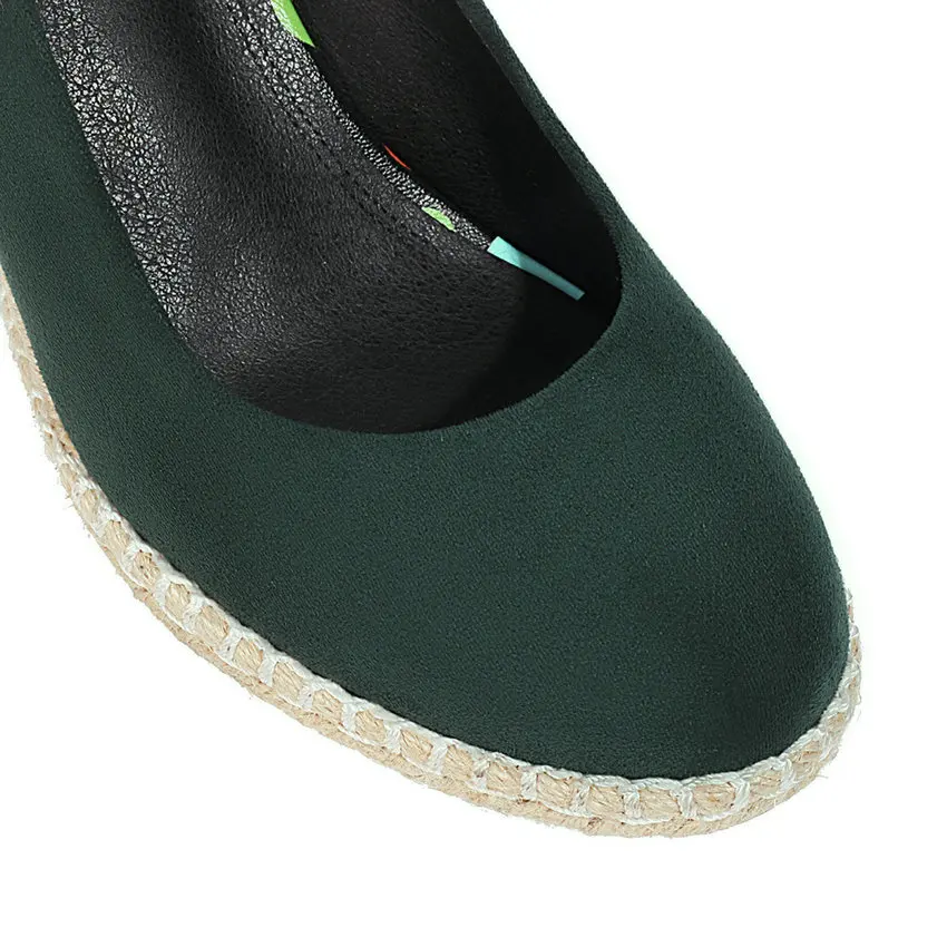 

ESVEVA 2021 2021 Flock Platform Slip On Female Shoes Spring Autumn Wedge High Heels Round Toe Fashion Women Pumps Big Size 34-43