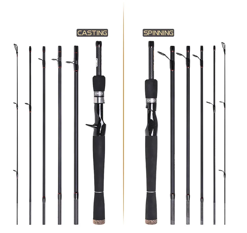 New!Carbon Spinning Fishing Rod Superhard Lure Wt:1.8-14g Casting Fishing Rod Portable 6 Section Outdoor Casting Lure Rod