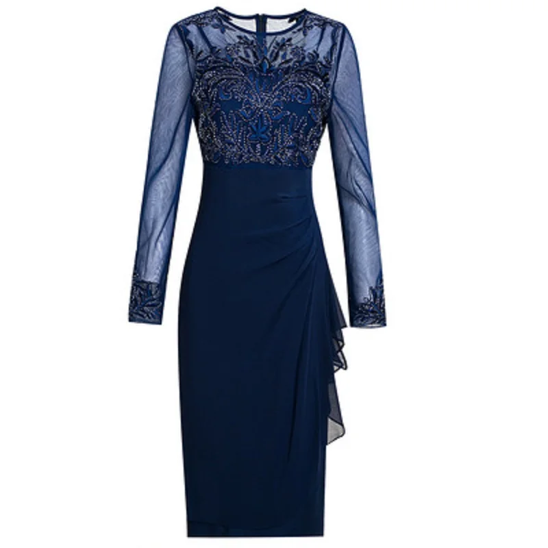 

lady New 2021 Office Autumn Spring beading dress women's French style dress print stitching split professional patchwork skirt