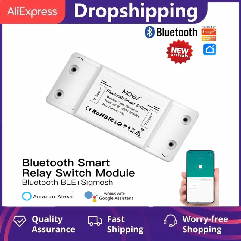 

Tuya Bluetooth Smart Switch Relay Module 90-250VAC Single Point Control Sigmesh Wireless Remote Control With Alexa Google Home