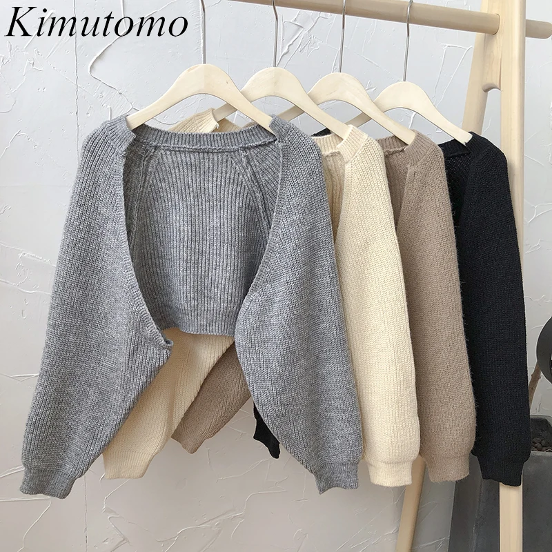 

Kimutomo однотонные вязаные кардиганы для женщин 2021 Осень корейский стиль женский V-образный вырез рукав летучая мышь Свободный Повседневный к...