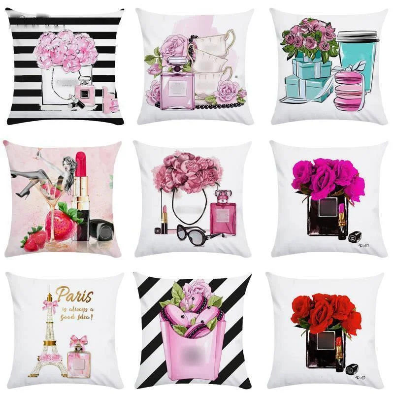 45x45 см наволочка ручная роспись цветы флаконы духов для дома декоративные