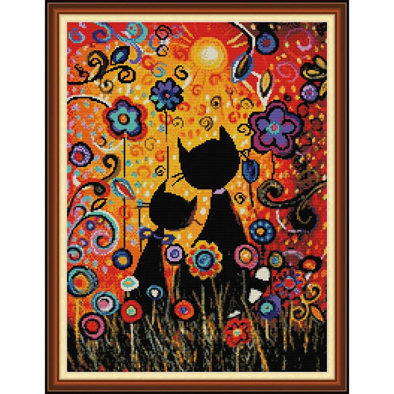 

Everlasting love Gouache cat Chinese cross stitch kits Ecological cotton stampted printed 11 14CT DIY gift Christmas decorations
