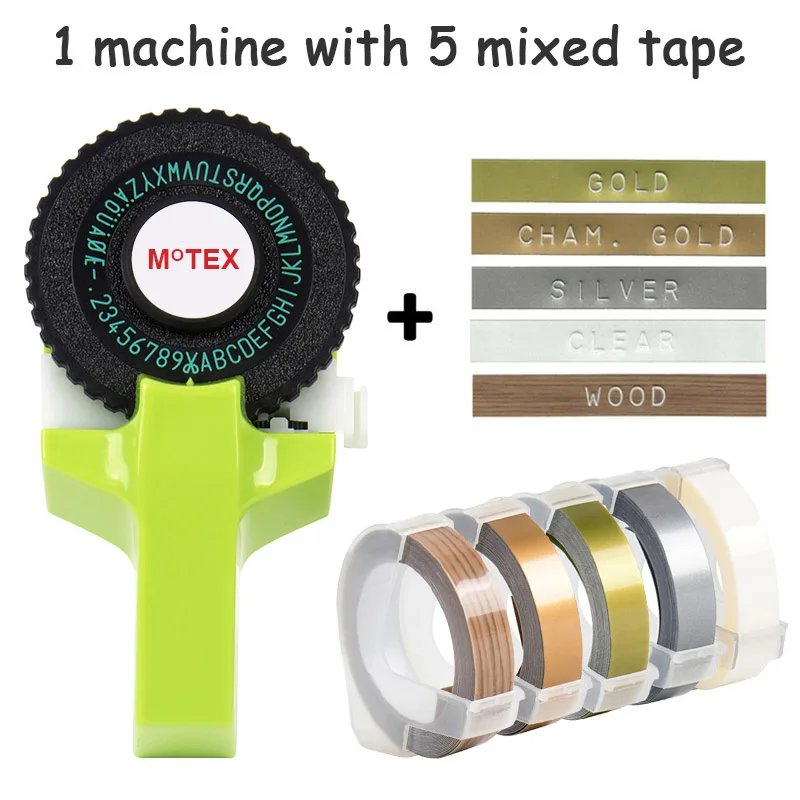 Зеленый цвет MoTex E101 принтер мини DIY Ручная Совместимость для dymo 3D тиснение ручная лента ручная машинка надпись машина - Цвет: machine with 5 mixed