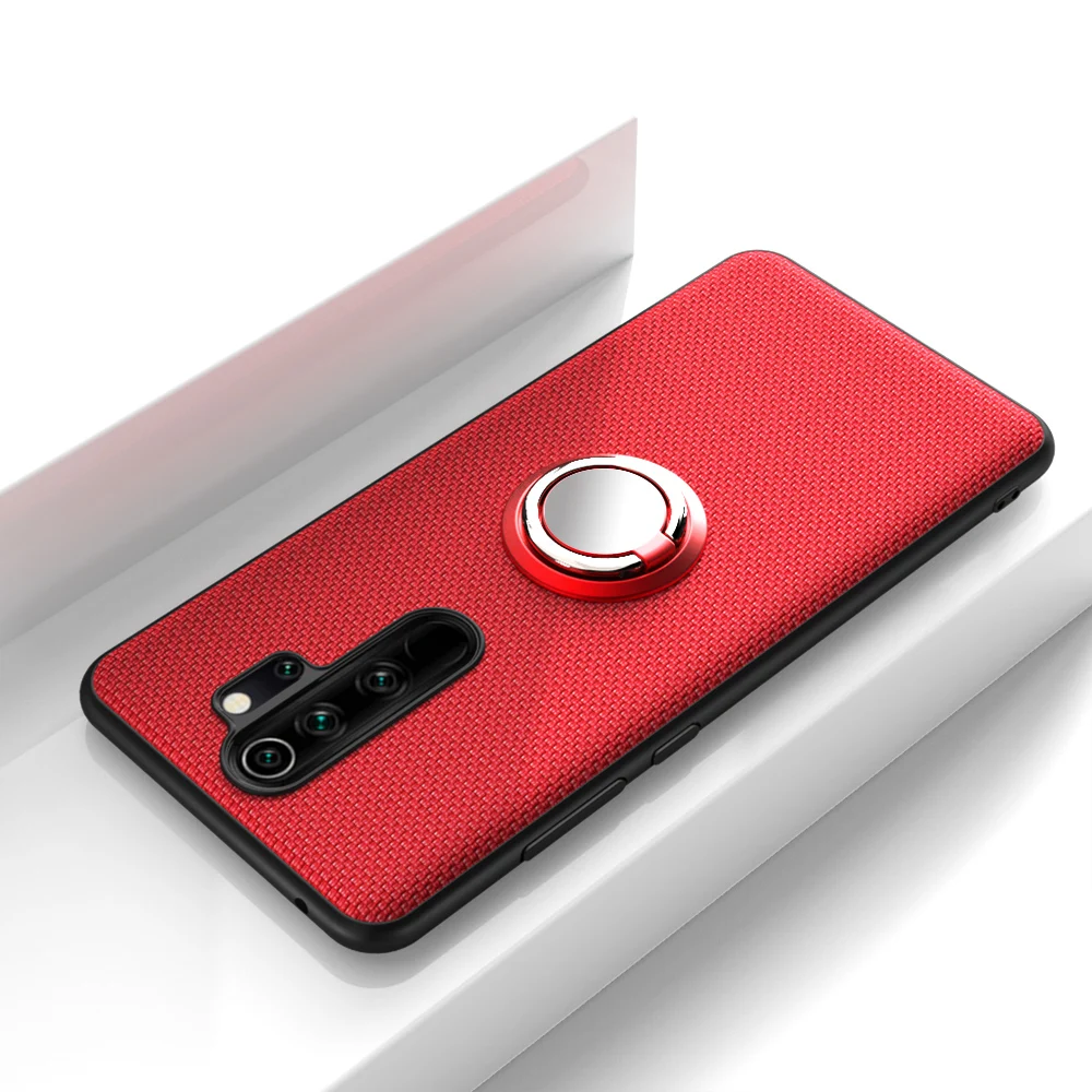 Защитный чехол для Red mi Note 8 Pro 8T 7 Чехол для Xiaomi mi Note 10 CC9 Pro магнитное автомобильное кольцо-держатель на палец кожаный полный Чехол - Цвет: Красный